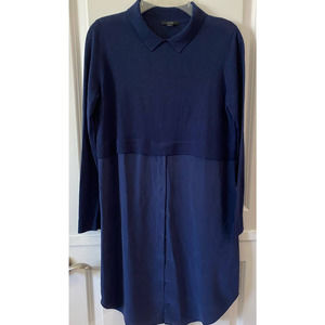 COS Shirt Dress Pullover, Collar, Lightweight Wool Upper, Silk Lower Blue XS